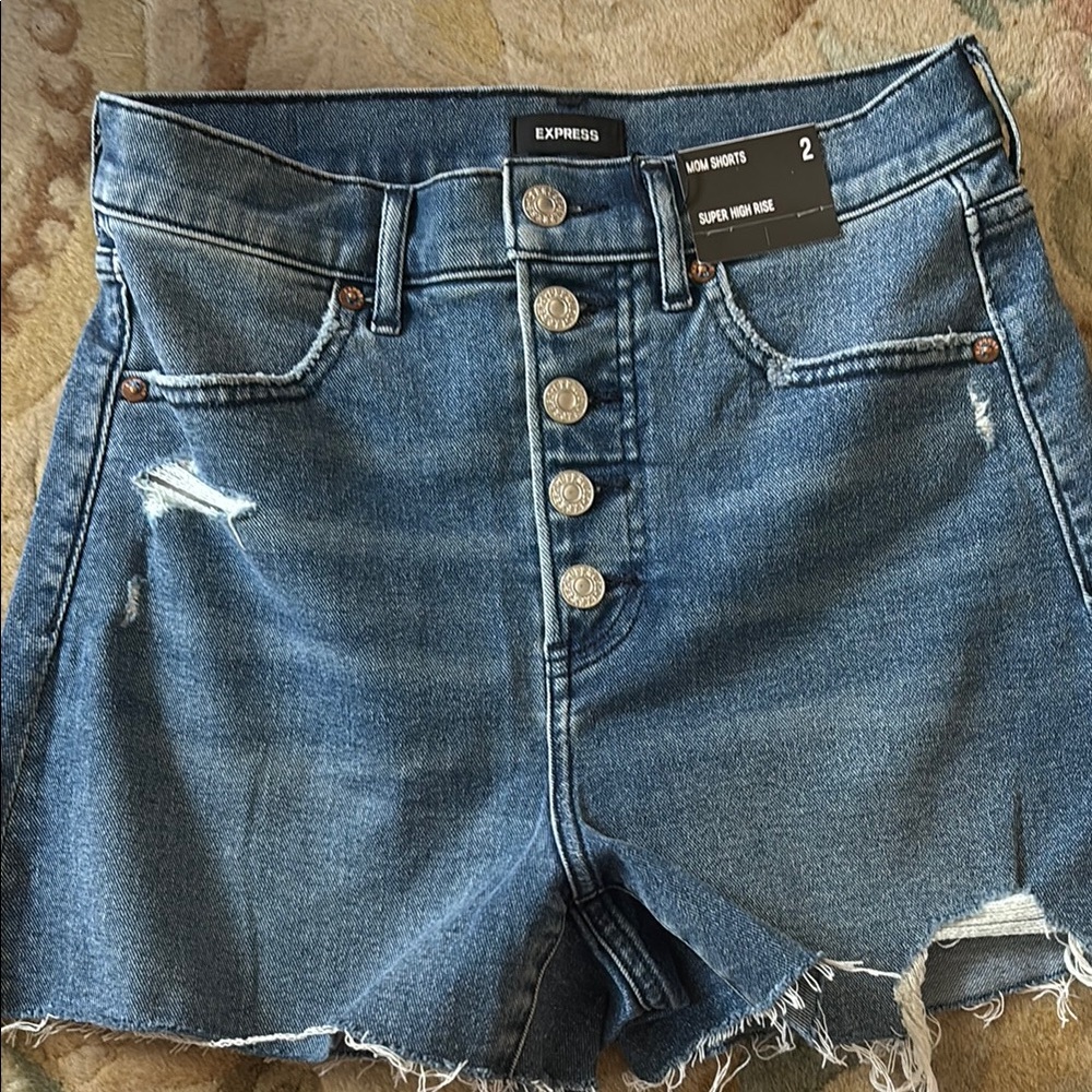 Express High Rise Mom Shorts with Distressed Hem